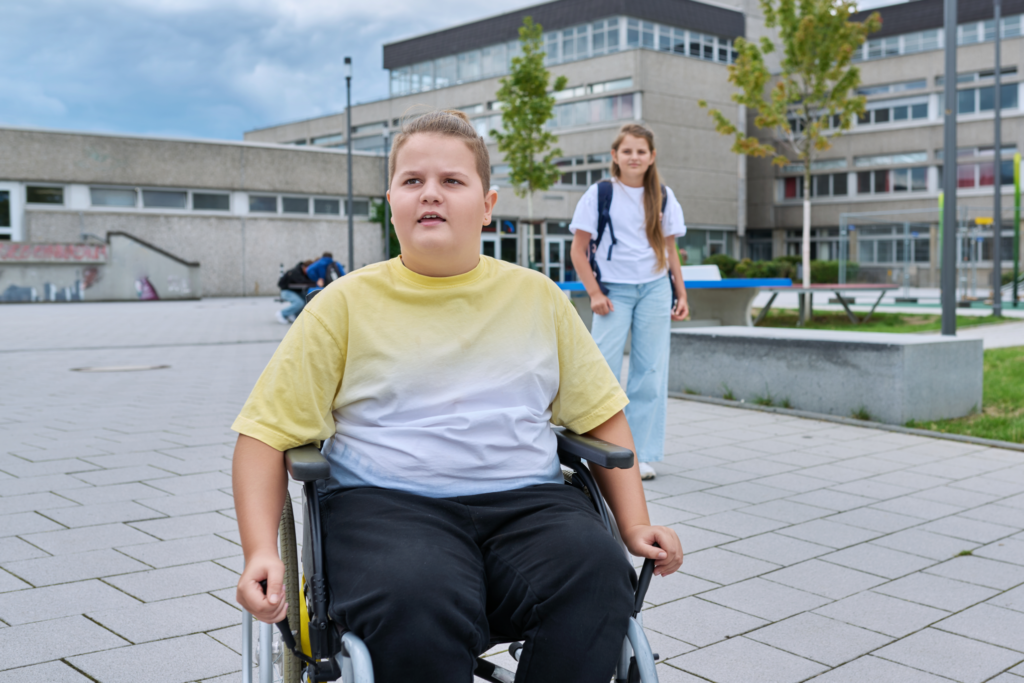 Disabled boy at school.